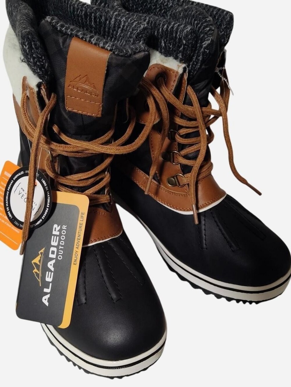 Aleader Outdoor Men's Black and Brown Lace-Up Winter Boots